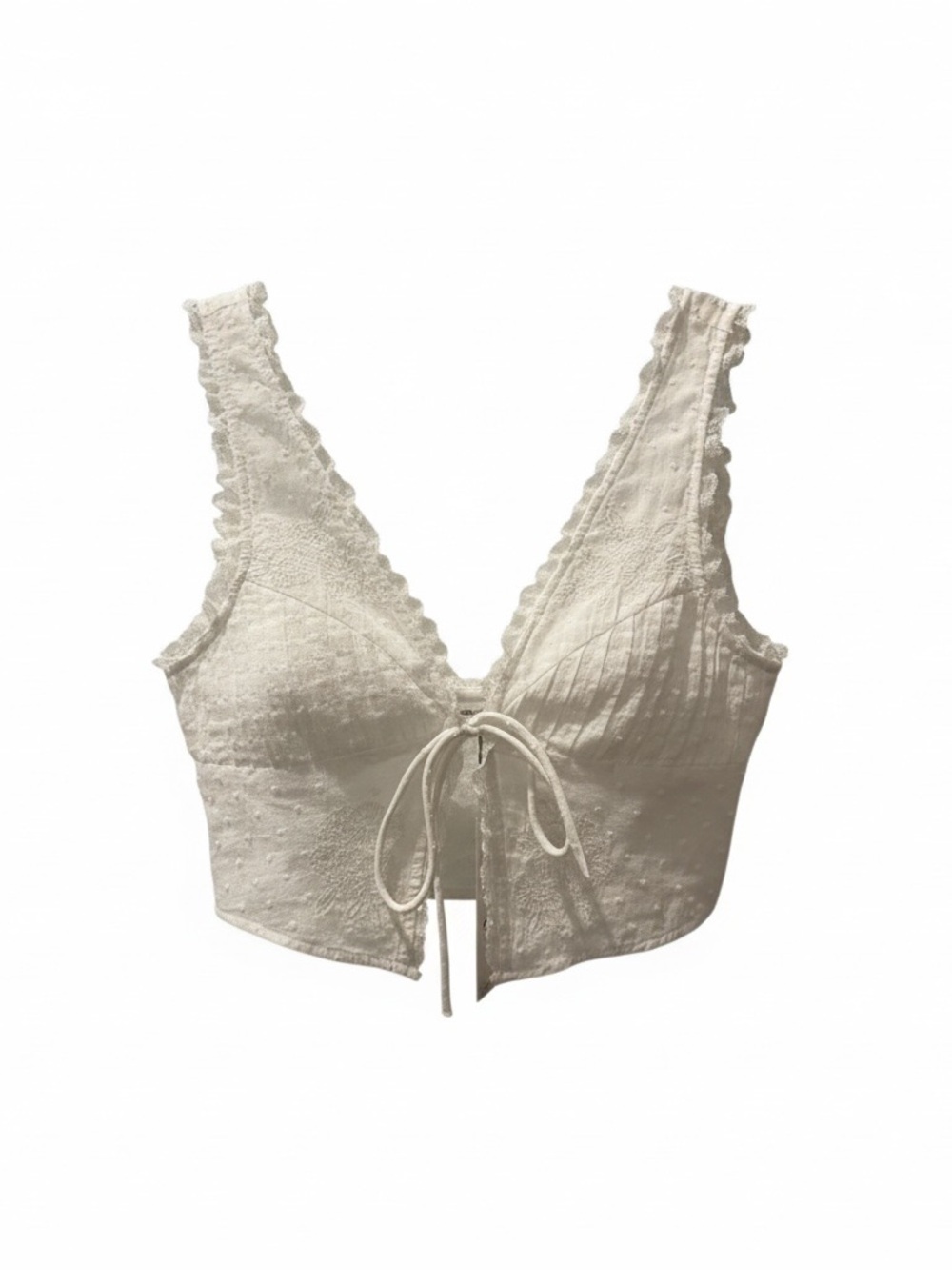 NWT- Zara white Lace-Trim Tie-Front Crop Top